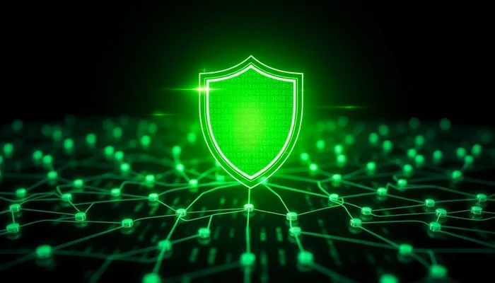 Glowing digital shield representing a site’s authority and trust with Google and AI