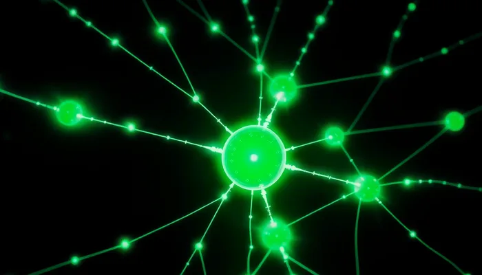Network of connected nodes representing a pillar-and-satellite content cluster structure
